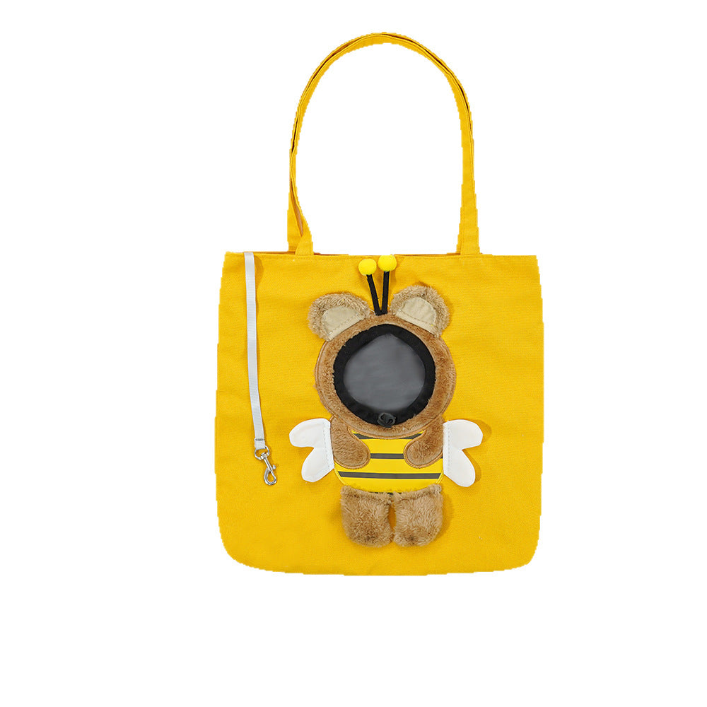 Yellow bee print pet carrier shoulder bag with mesh windows, view 5