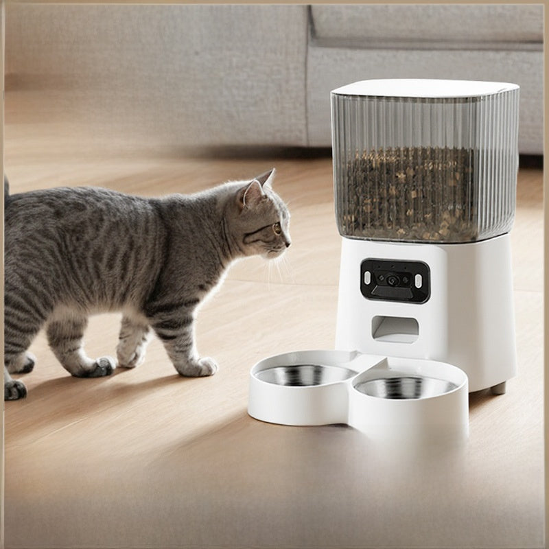 Automatic Pet Feeder with Dual Bowl and Camera Options for Cats and Small Dogs