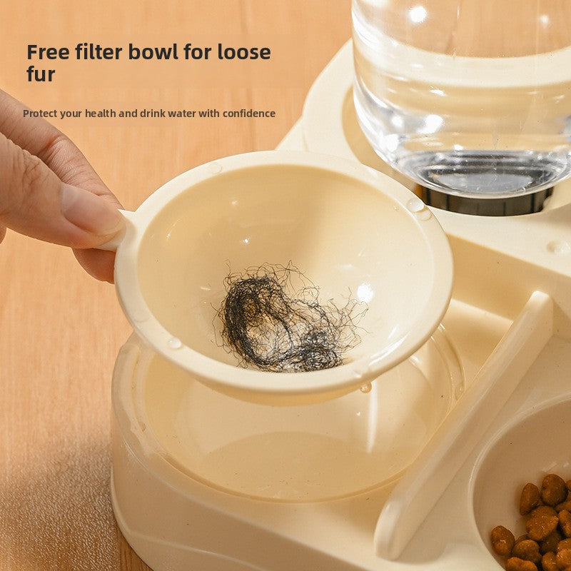 Dual-Compartment Pet Food Bowl with Automatic Water Refill Bottle and Leakproof Design