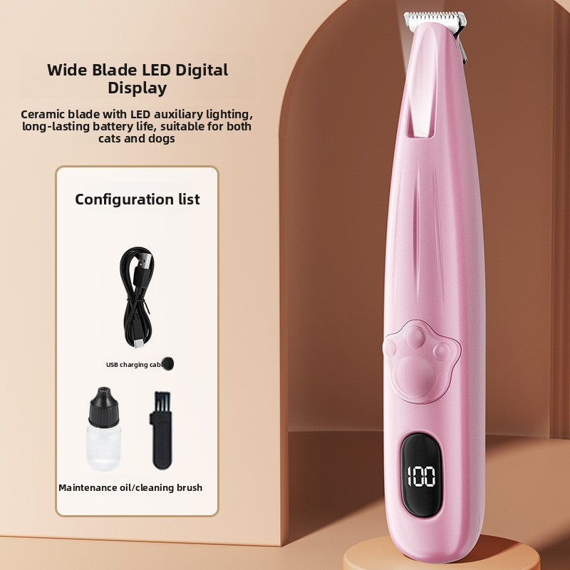 Cordless Pet Hair Trimmer with Ceramic Blade and Battery Display