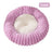 Round striped faux fur pet bed in dark grey for cats