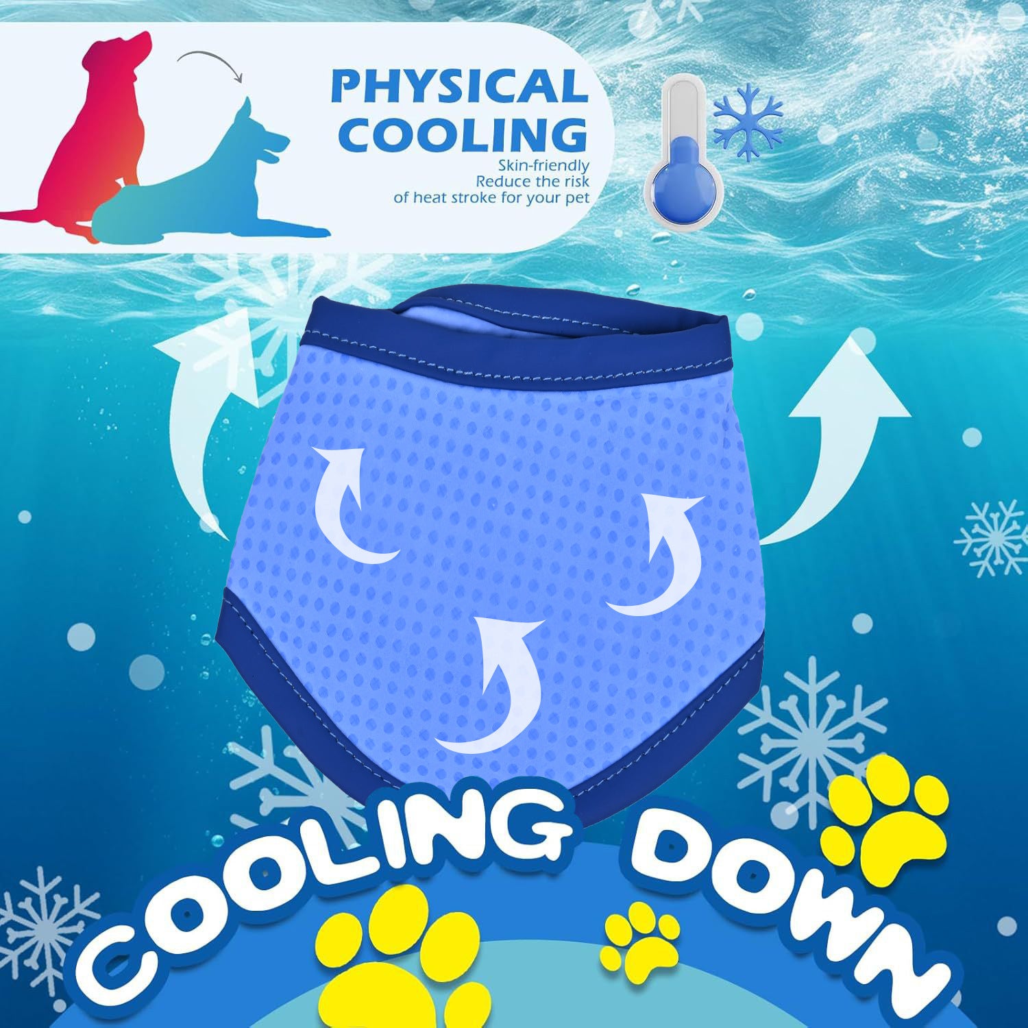 Blue PVA sponge dog cooling scarf neck wrap for hot days, view 2