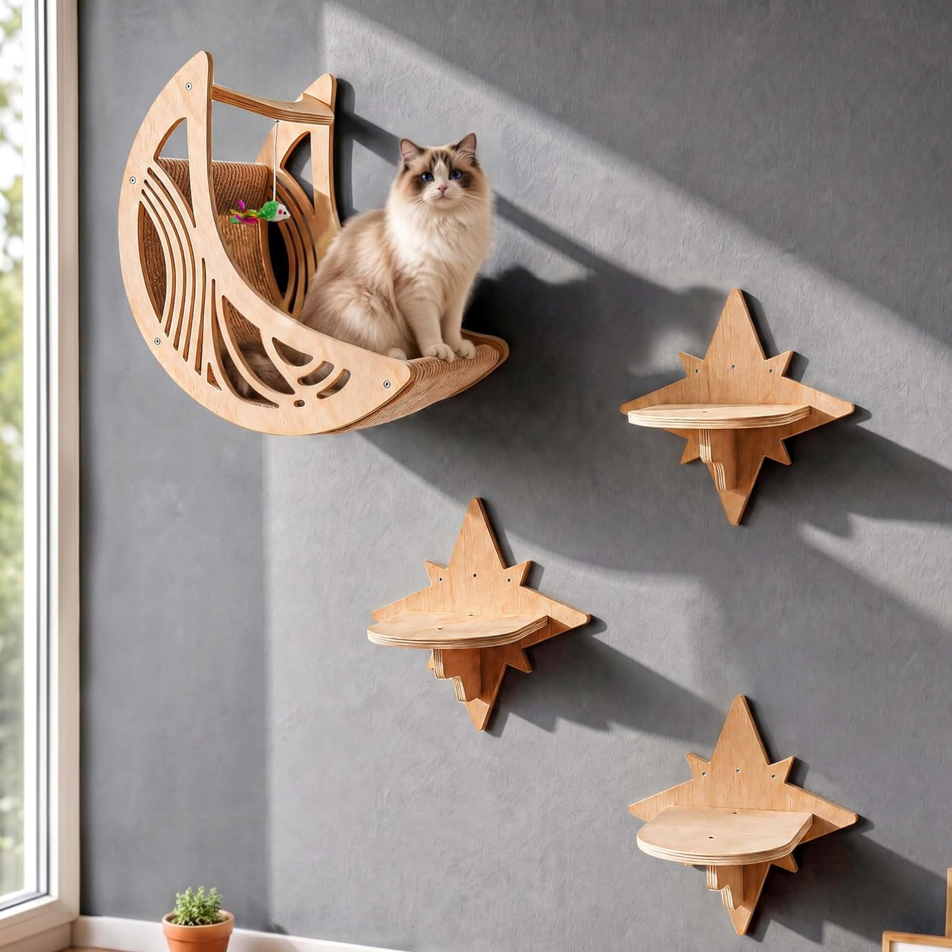 Star and moon cat wall shelves, detail photo 4