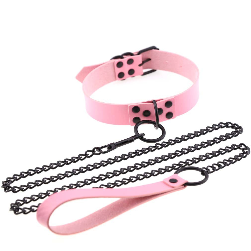 PU leather dog collar and lead set with chain detail, product image 13