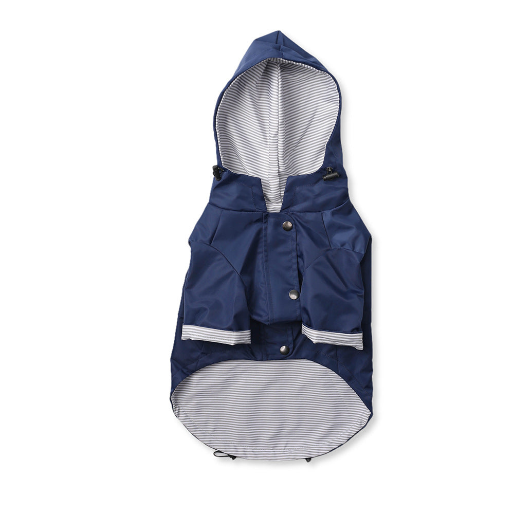 British retro thick dog raincoat with cotton lining in Dark Blue, top view