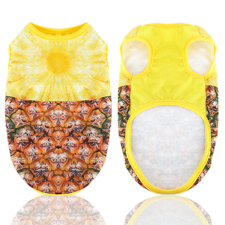 Breathable mesh summer pet vest for dogs and cats in Denim Cow, close-up detail