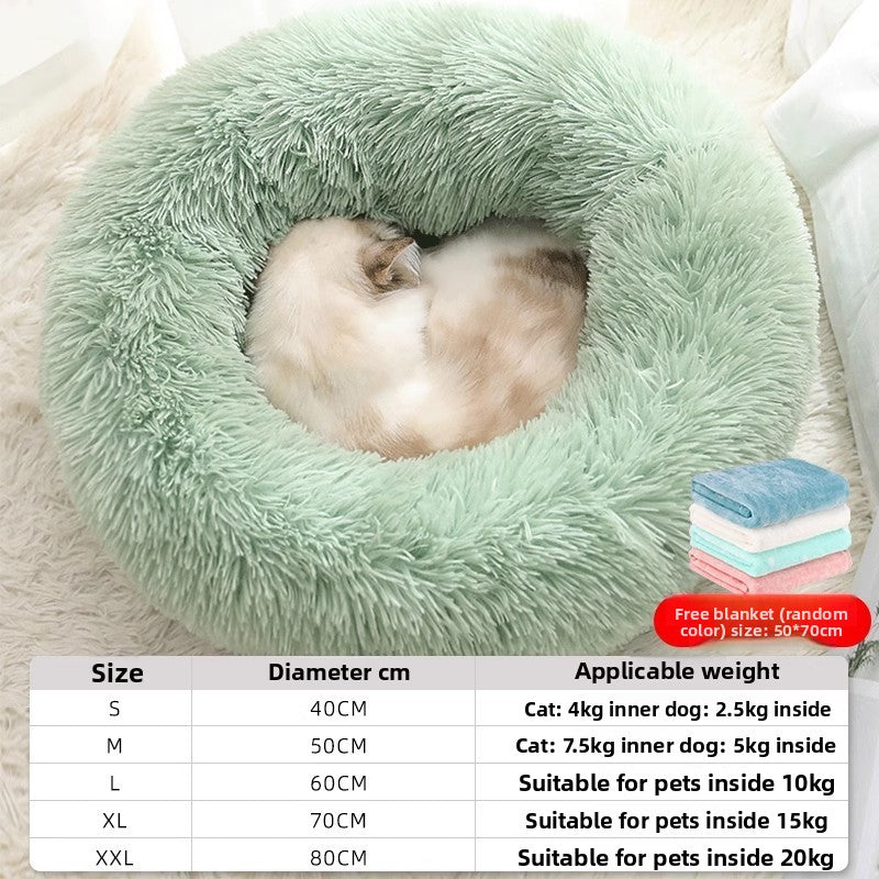 Grey thick velvet donut cat bed with plush padding, photo 28