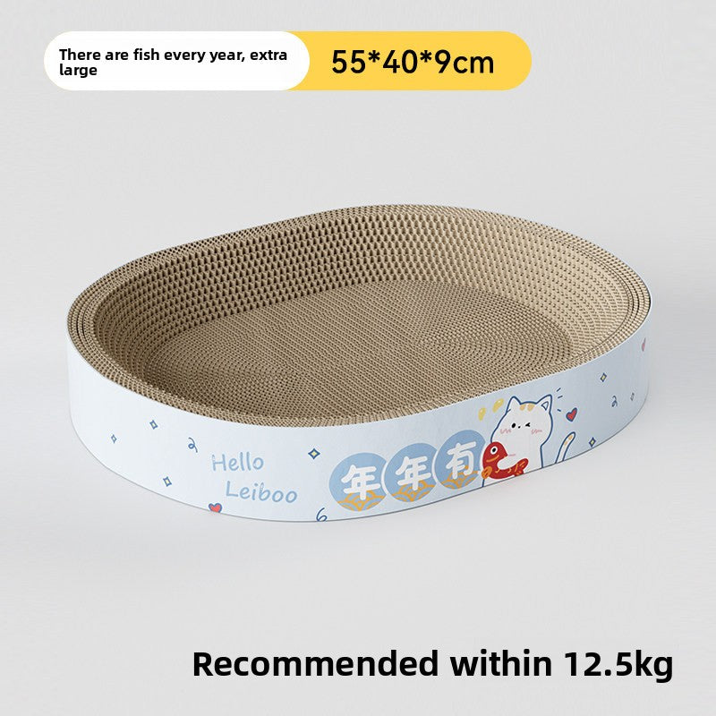 Round corrugated cat scratcher bed lounger with printed design, view 14 of 16