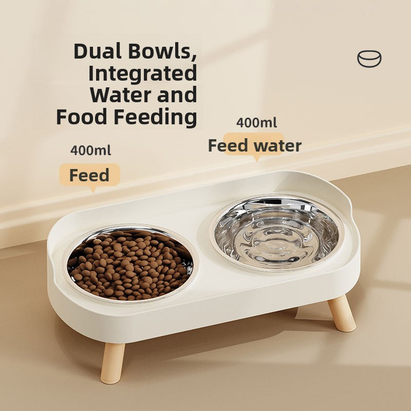 Anti-Spill Double Pet Bowl in Stainless Steel, Plastic or Ceramic with Raised Stand