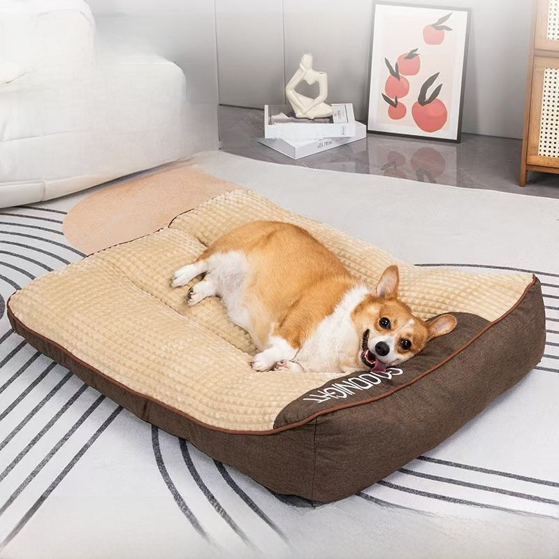 Bolster Dog Sofa Bed for Winter Warmth, Washable Plush Mat