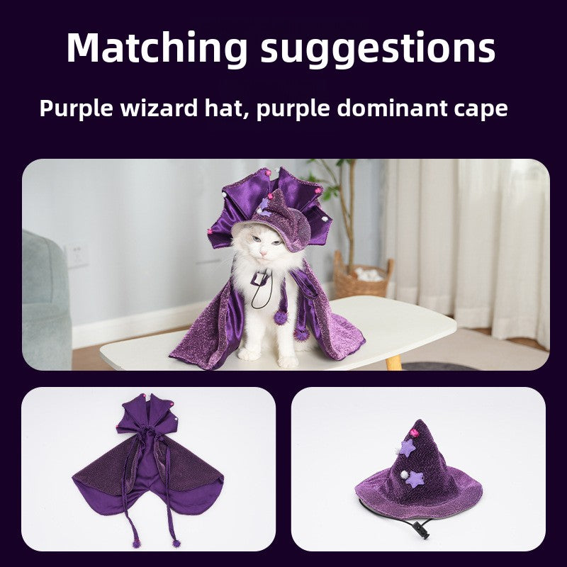 Red pet wizard cloak and magic hat costume set