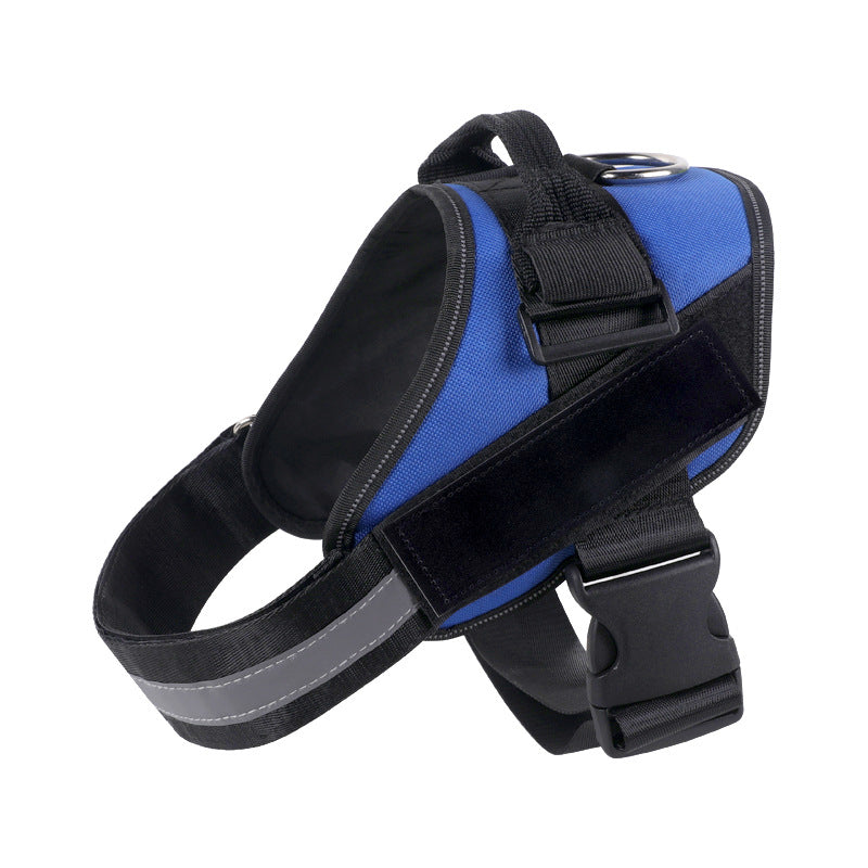Burst proof dog harness shown in camouflage and bright colours