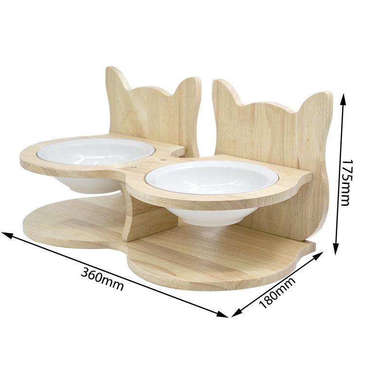 Compact bamboo bowl stand for small dogs and cats