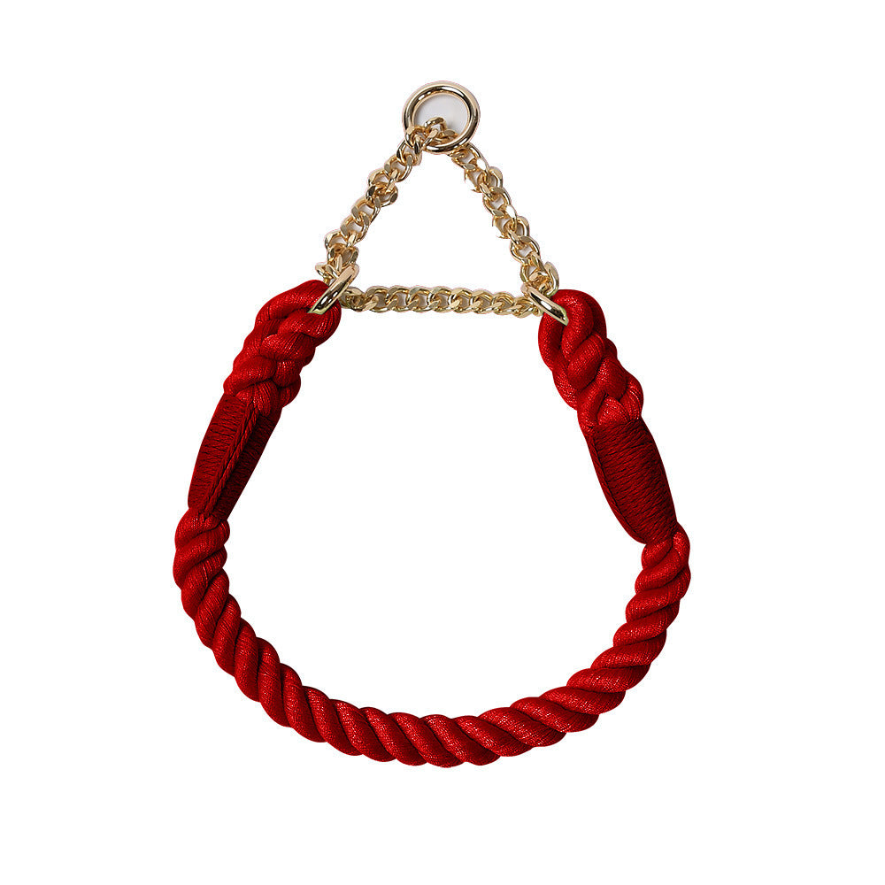 Woven rainbow dog lead with gold coloured clip