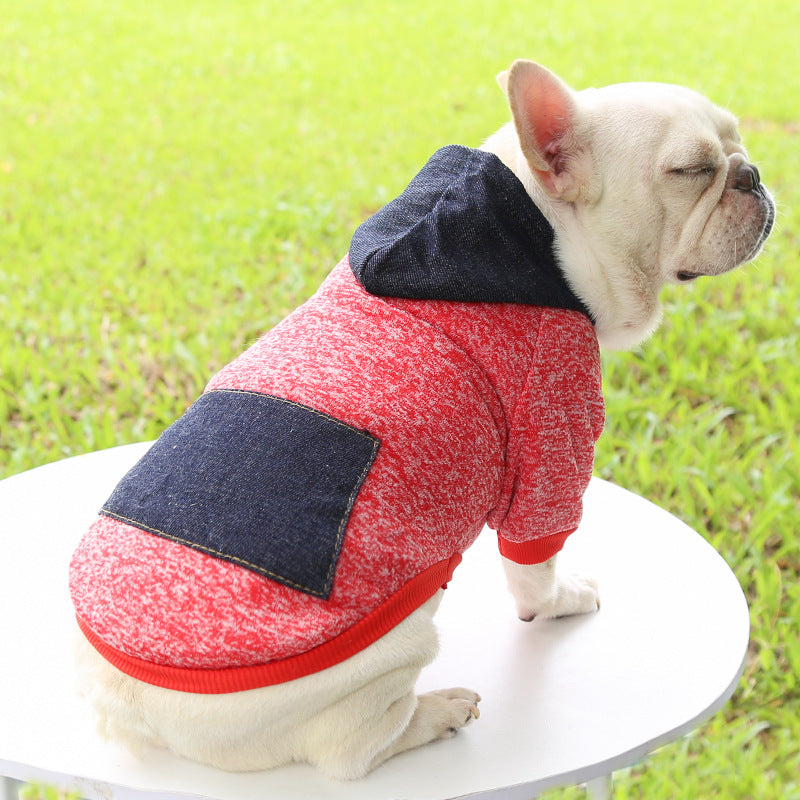 Soft hooded pet sweatshirt with pocket in Black White Plaid, close-up detail