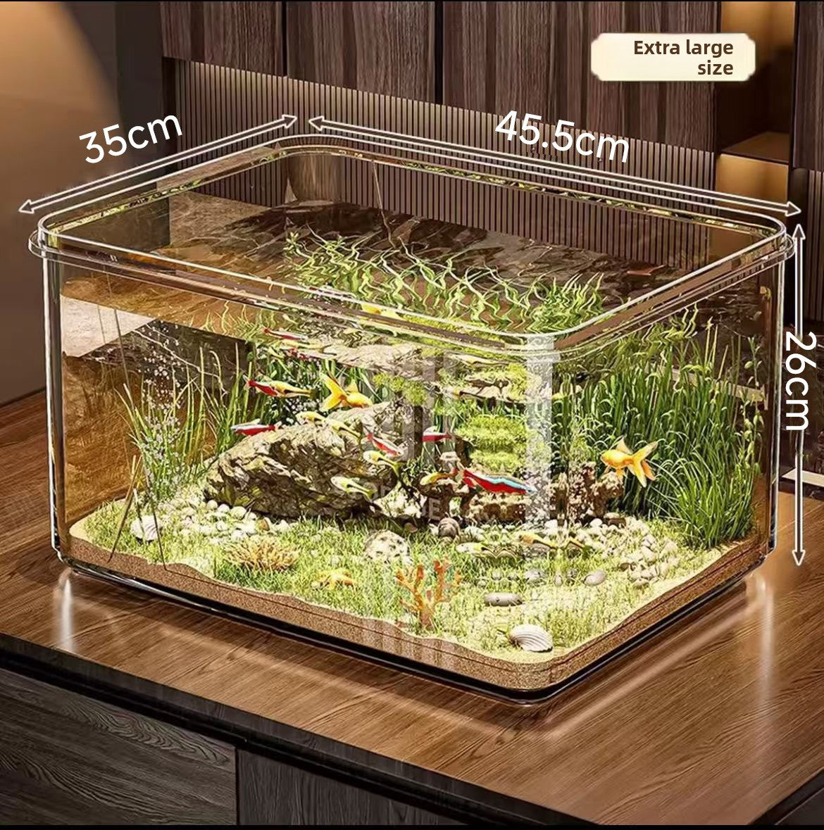 Clear shatterproof PET desktop fish tank for small fish, view 8