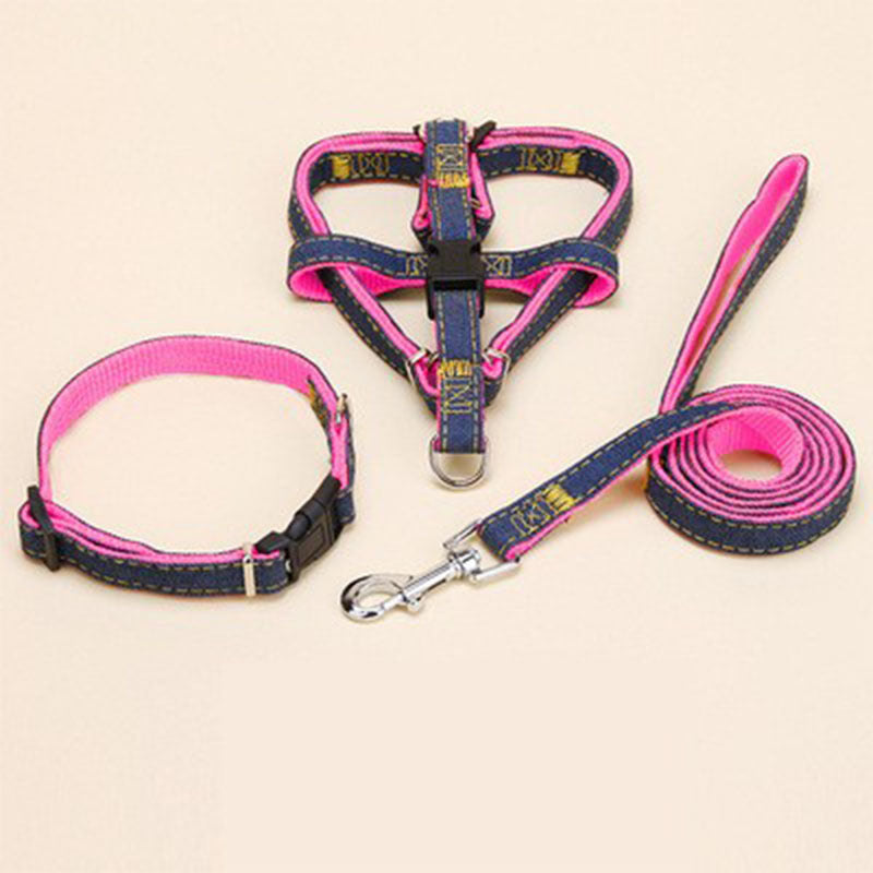 Matching harness, collar and lead set in blue for small pets