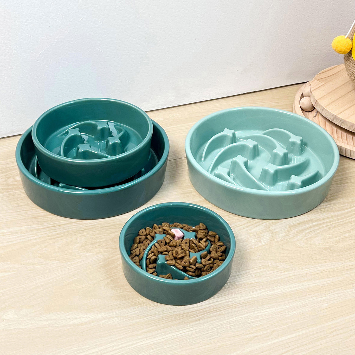 Meteor Shaped Ceramic Slow Feeder Pet Bowl in Small Medium or Large with Stable Base