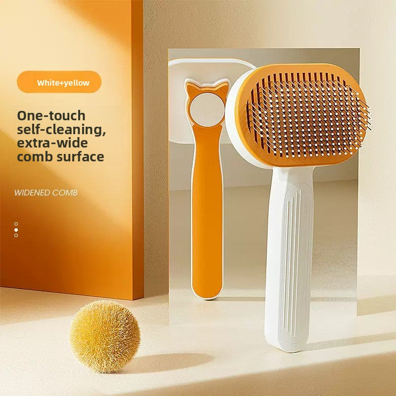 Oval Self-Cleaning Slicker Brush with One-Press Fur Release