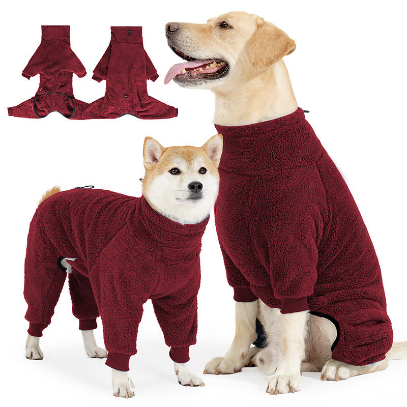 Plush four leg dog jumpsuits in five winter colours