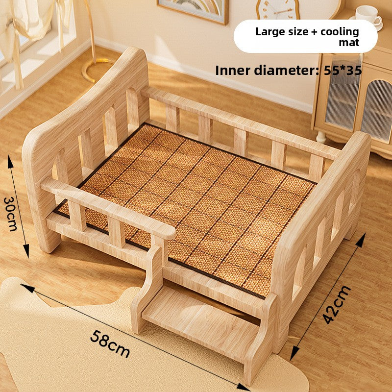 Solid Wood Raised Dog Bed, Elevated Kennel with Mat Option
