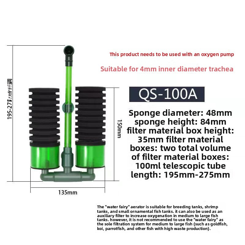Double sponge air driven aquarium filter for small tanks, view 8