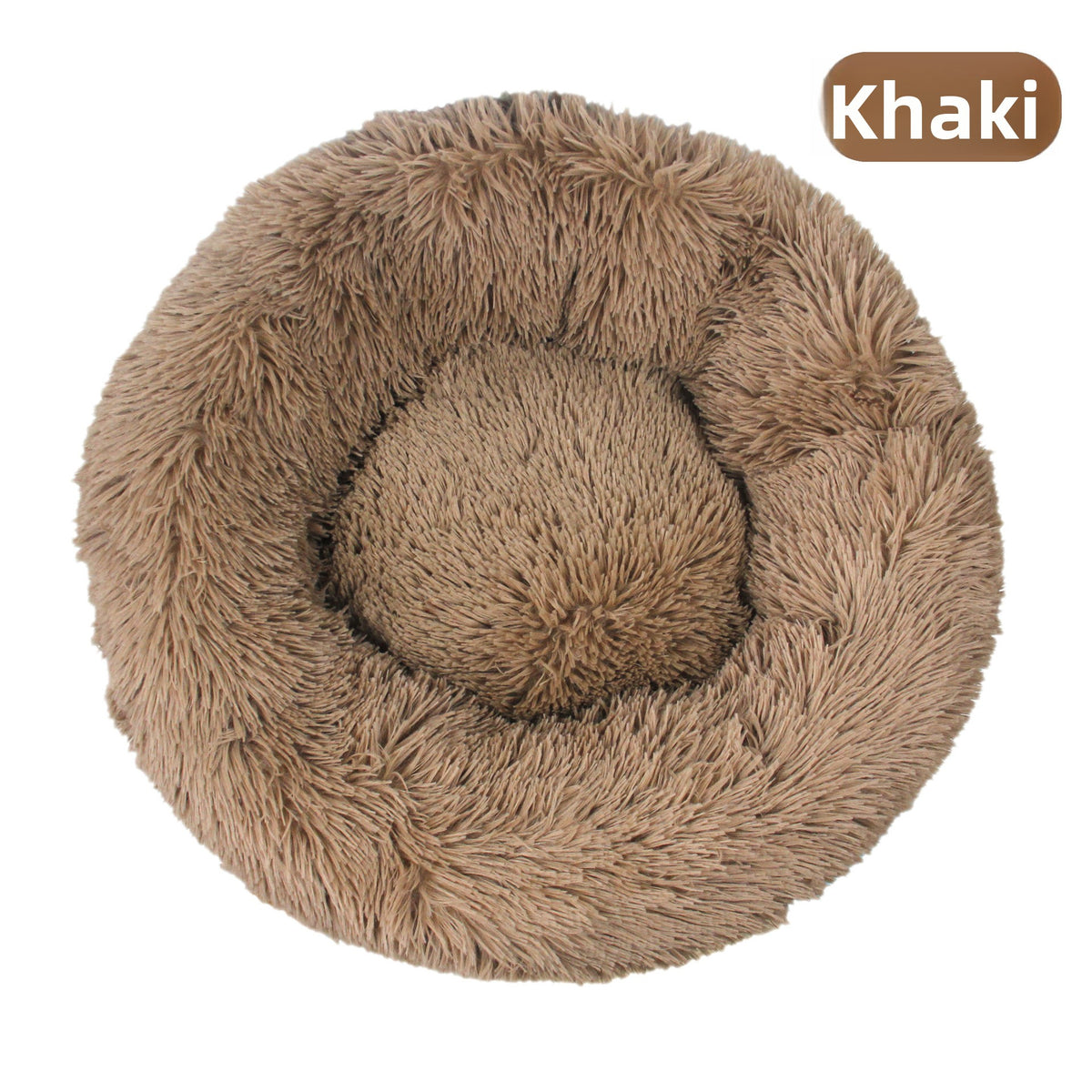 Light brown washable plush round pet bed with anti-slip base, photo 91