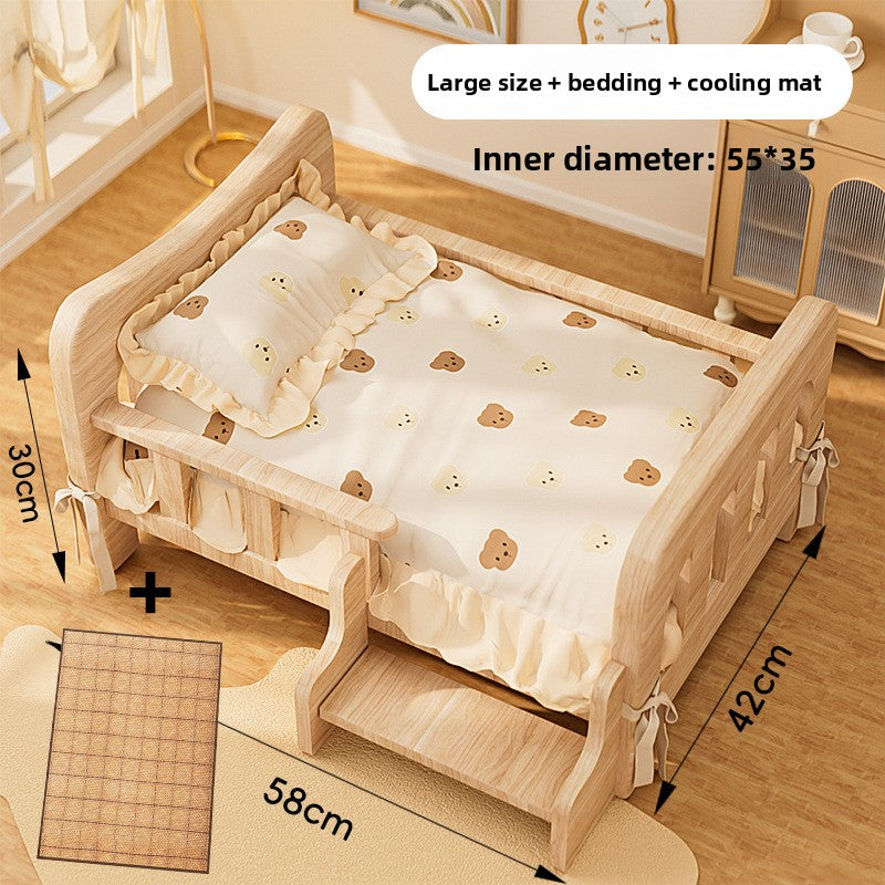 Solid Wood Raised Dog Bed, Elevated Kennel with Mat Option