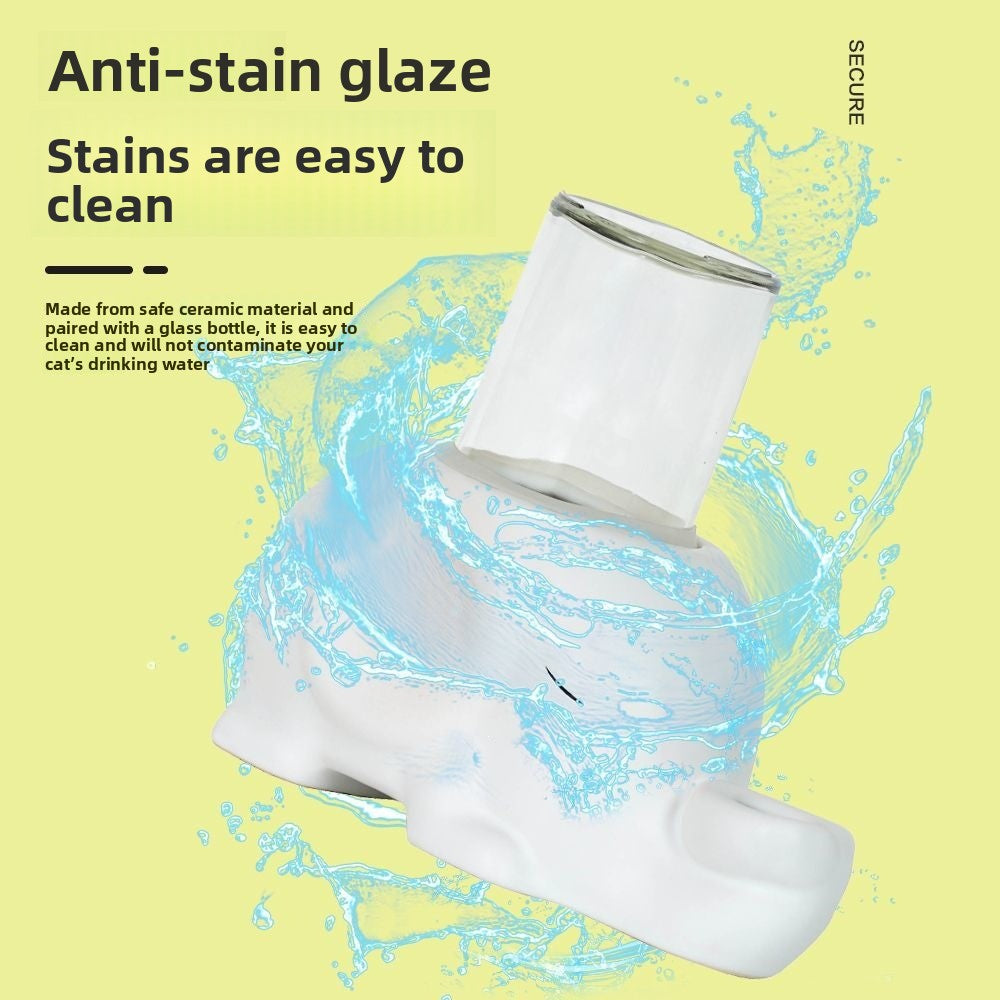 Elephant and Turtle Drinking Fountain with Glass Bottle and Spill-Proof Silicone Ring