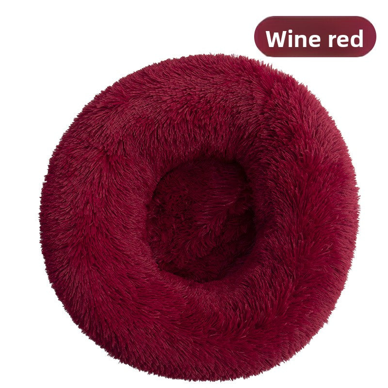 Light brown washable plush round pet bed with anti-slip base, photo 72