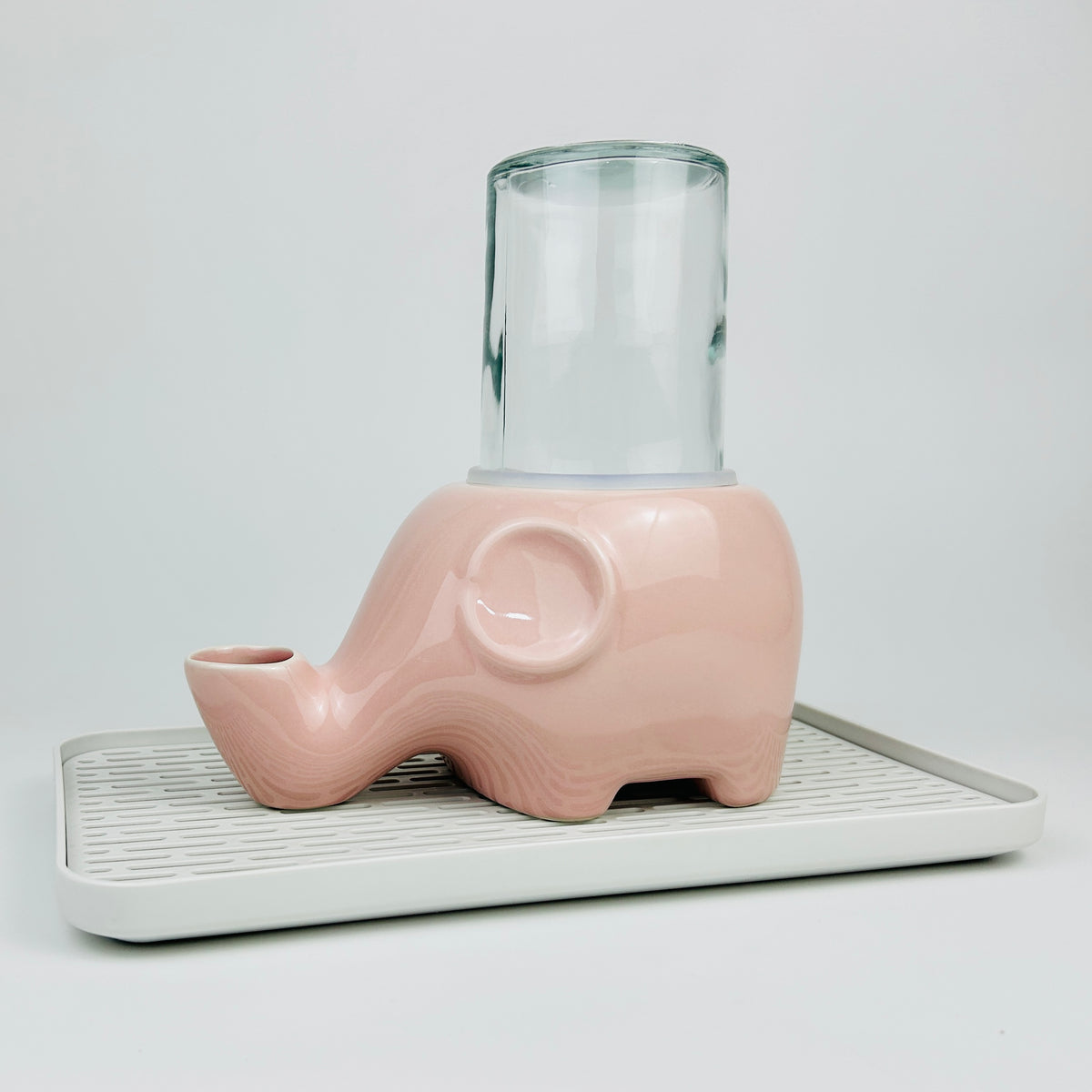 Ceramic Elephant Gravity Cat Drinking Fountain with Glass Bottle and Silicone Ring
