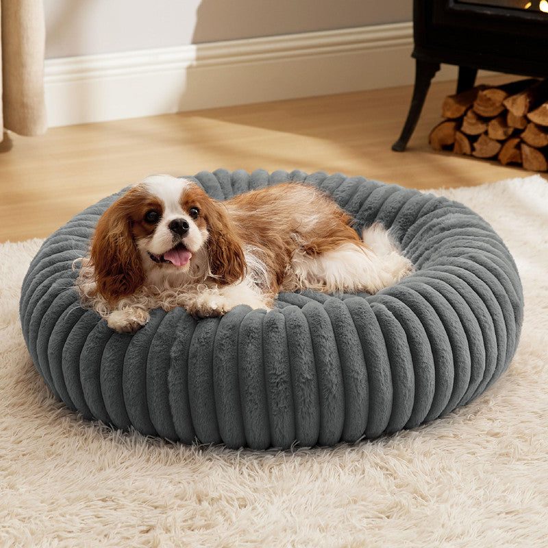 Wavy round pet nest bed for cats and small dogs, detail photo 36