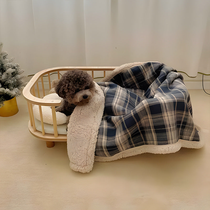Plush winter dog blanket for puppies and small dogs, shown in 2 colours and styles