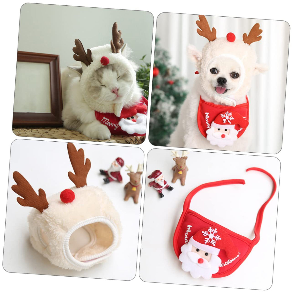 Christmas pet bib and hat for dogs and cats in Red Bib, close-up detail