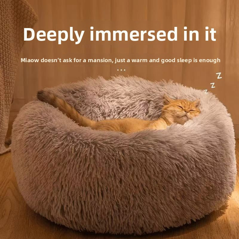 Avocado green round plush pet bed with thick padding, view 4