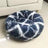 Round velvet cat bed mat for winter in Navy Plaid, size 50cm