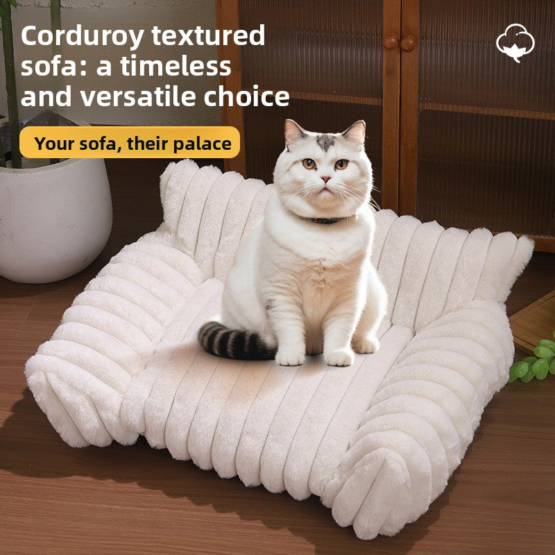Grey plush pet sofa bed with raised sides for cats and dogs, photo 4