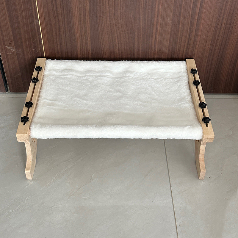 Solid wood cat hammock bed with soft grey cushion, product image 16