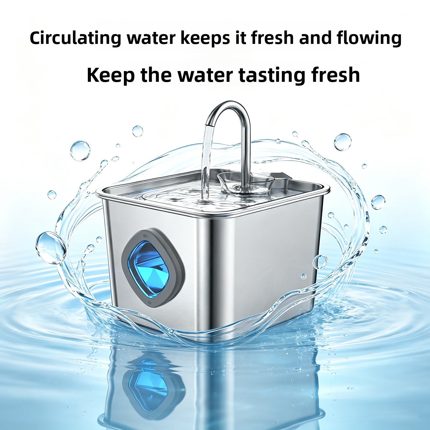 304 Stainless Steel Pet Water Fountain with Faucet Spout and Viewing Window, 2.2L or 3.2L