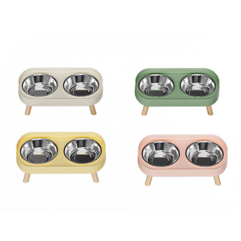 Anti-Spill Double Pet Bowl in Stainless Steel, Plastic or Ceramic with Raised Stand
