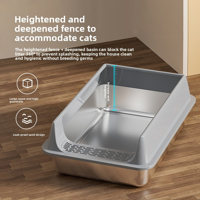 Stainless Steel Top Entry Cat Litter Box with Lid, Semi-Enclosed