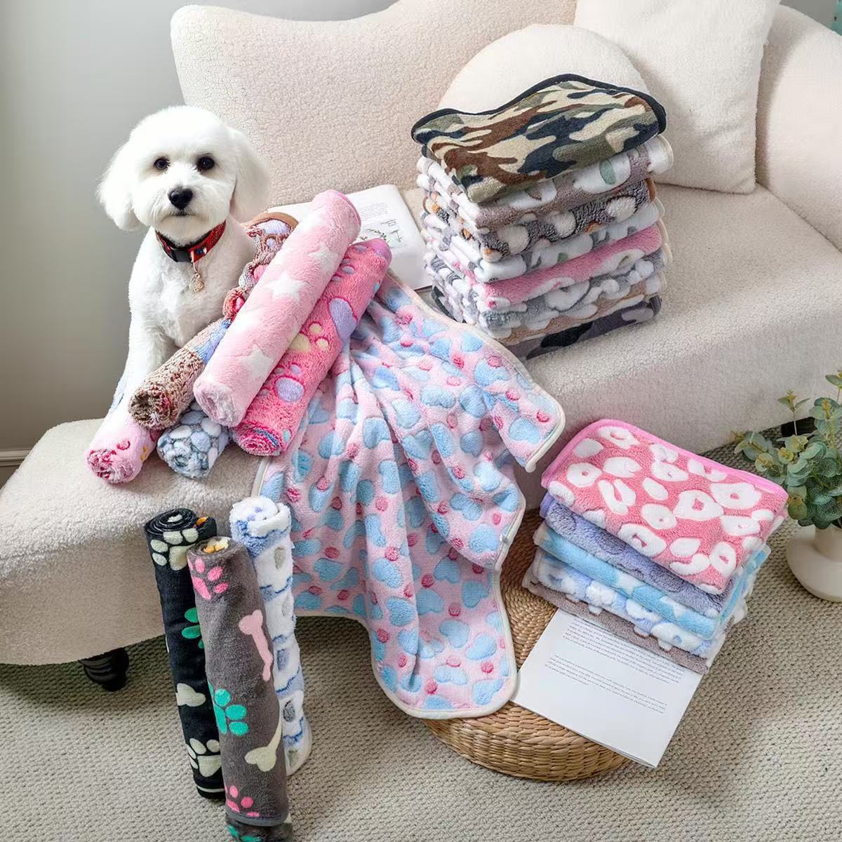 Small coral fleece pet mat, main product photo