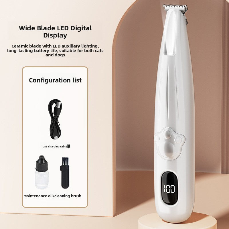 Cordless Pet Hair Trimmer with Ceramic Blade and Battery Display