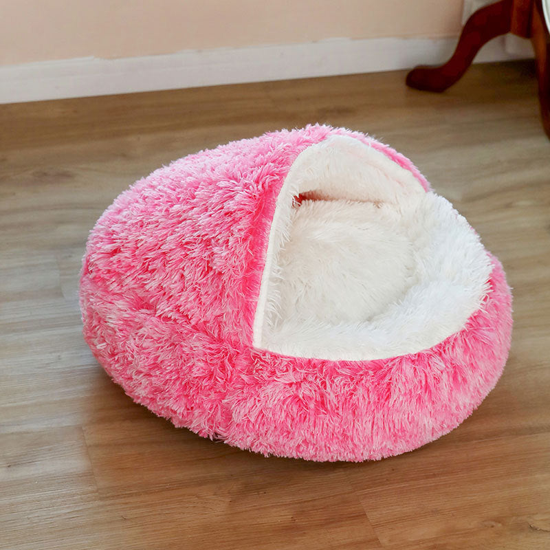 Winter Semi-Enclosed Cat Bed, 2-in-1 Warm Cave and Cushion