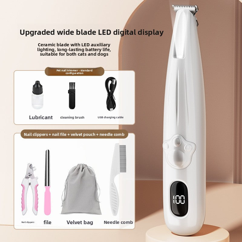 Cordless Pet Hair Trimmer with Ceramic Blade and Battery Display