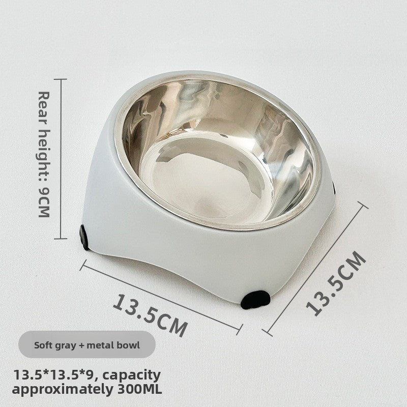 White raised tilted cat bowl with stainless steel dish, view 12