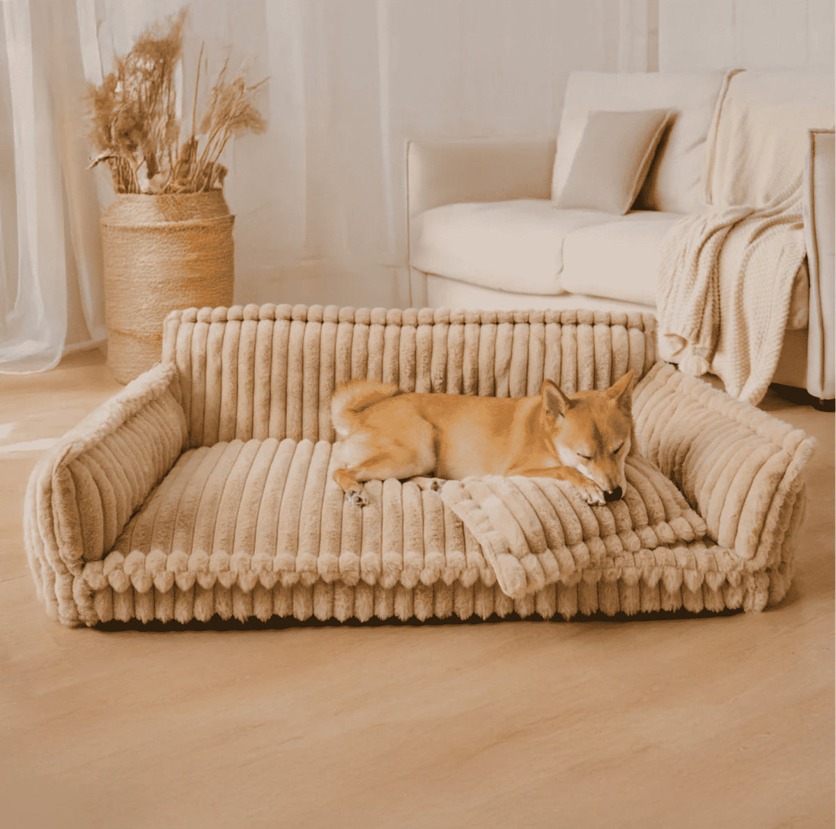 Soft plush four season pet bed in camel, product image 1