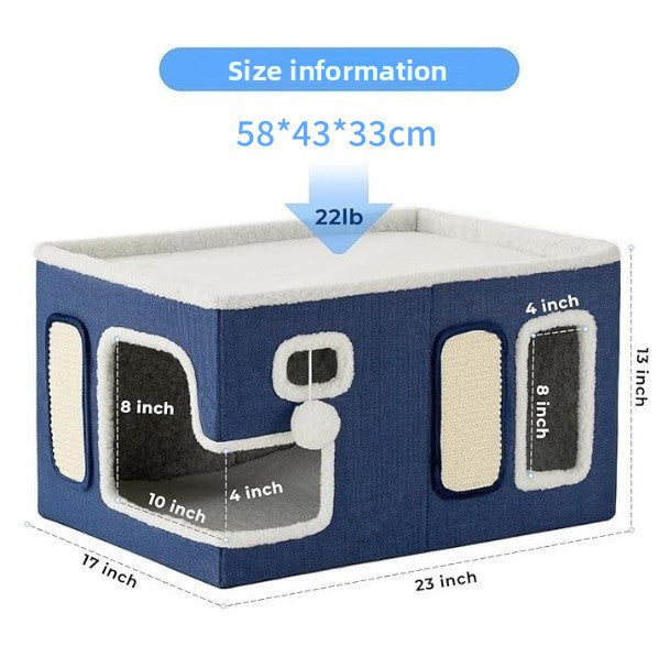 Grey foldable cat cave bed with side entrance, view 9