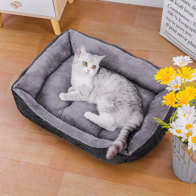 All-season pet bed with blanket and toy bone for cats and dogs