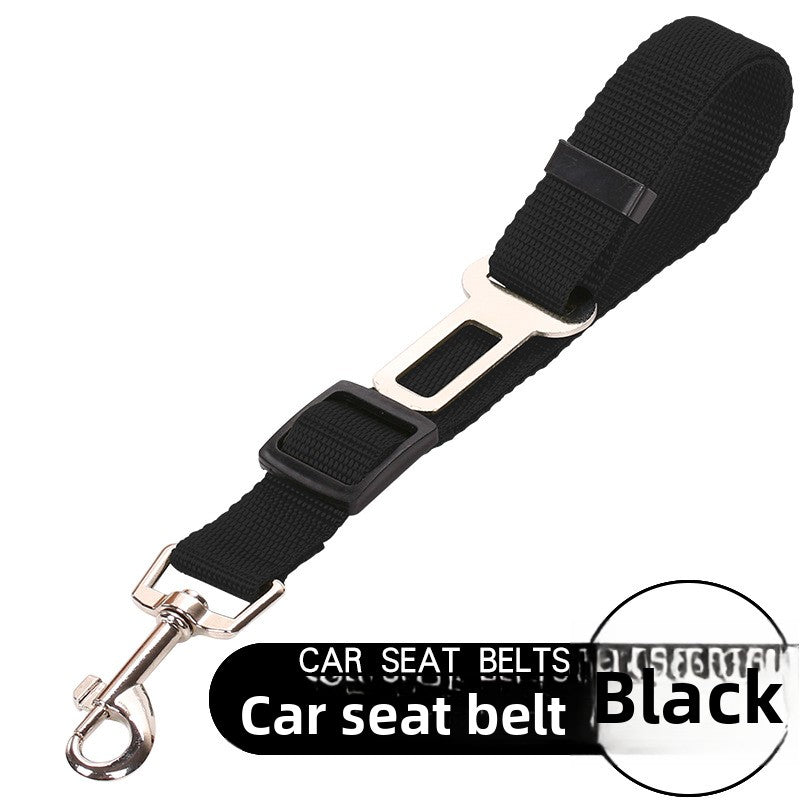 Adjustable dog car seat belt lead in red with clip